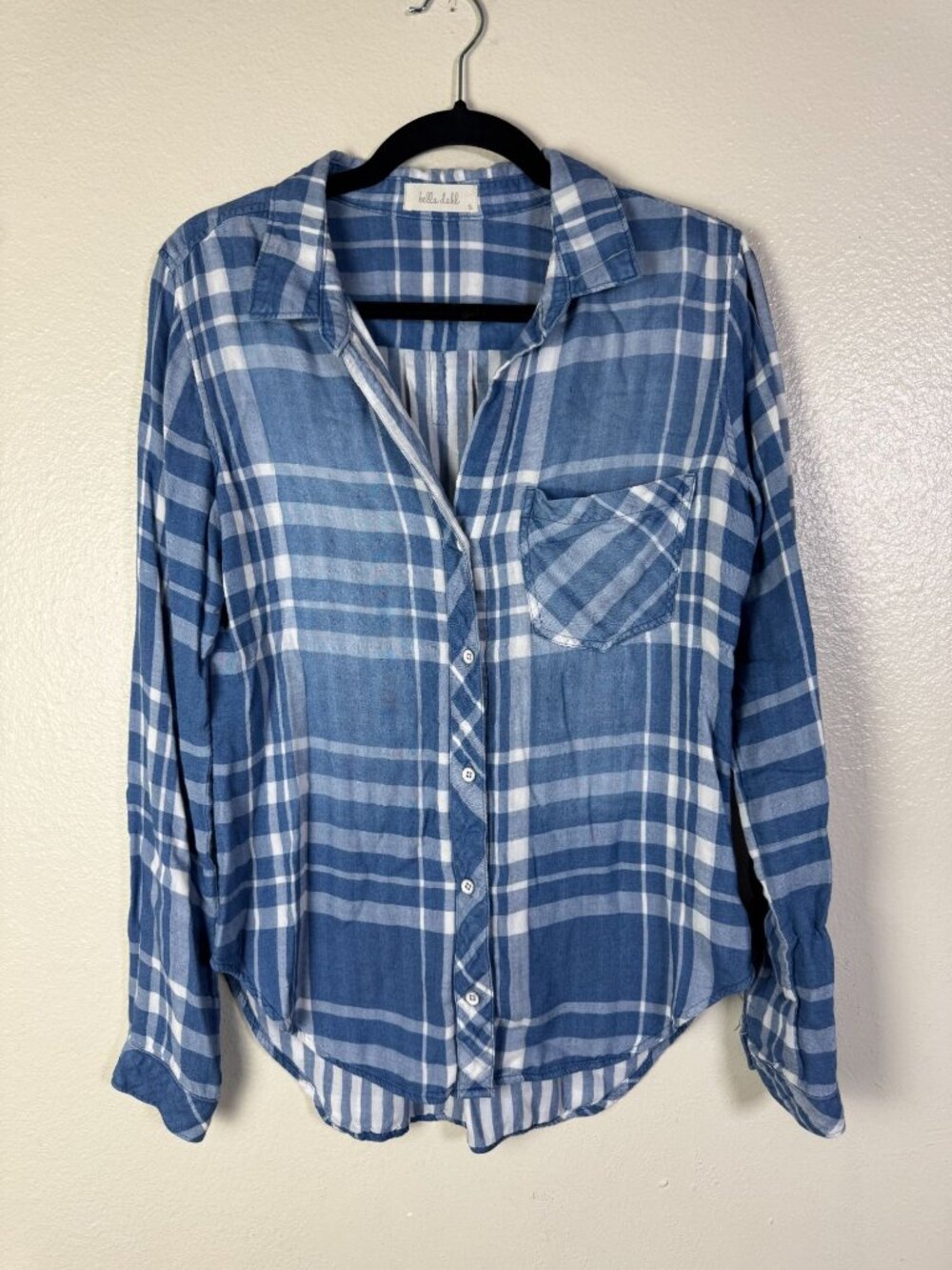 Bella Dahl Blue Plaid Button up Shirt Women size‎ Small Tencel Blend Long Sleeve